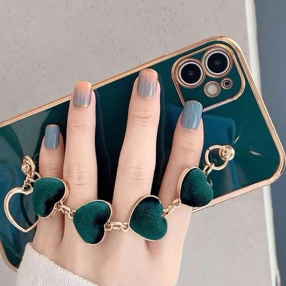 White Heart Charm Phone Case Strap with Gold Accents - Women Accessories